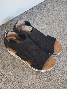 Adrienne Vittadini Black Knit Cork Wedge Sandals Slip-On for Women Size 9.5